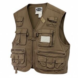 Berkley Mens XL Fishing Vest Brown Cotton Multi Pocket (G23)